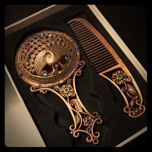 Stunning antique mirror and comb in box